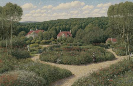 style of Henry Moret, arboretum ,terrace ,boscage ,thicket ,plot ,ranch , Taiga ,