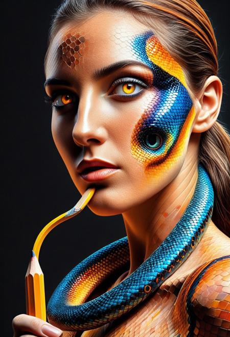 masterpiece, best quality, very aesthetic, absurdres,(score_9, score_8_up, score_7_up), createconcept, addmicrodetails, Pencil_morph_style, simple pencil background, a (snake) made out of pencil pencil pencil, glowing eyes, vivid eye color, (beautiful eyes:1.2), (gradient iris, crisp iris edges), confident pose, action dynamic pose, lazypos