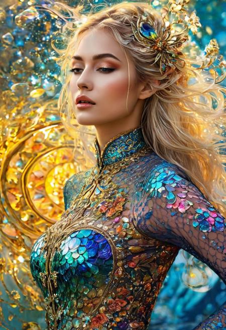 Mythical Animal Creature, 
Extremely beautiful and Delicate, 
Karol Bak Art, 
Ciro Marcetti Art, 
Art by Kyrielle, 
Luis Royo influence, 
vivid colors, 
lace, 
light rays, 
Dynamic Posture, 
amazingly fluid, 
detailed, 
3d fractals, 
light particles, 
water drops, 
shimmering light, 
dreamy, 
surreal, 
alcohol ink, 
smooth, 
shimmering, 
dreamy glow, 
conceptual art, 
City Mirage Art, 
Breathtaking View, 
vivid tonalities, 
fresh and deep colors, 
Gustav Klimt shades, 
double exposure effect, 
Moving Textures, 
stunning, 
something that even doesn't exist, 
mythical being, 
energy, 
molecular, 
textures, 
iridescent and luminescent scales, 
breathtaking beauty, 
pure perfection, 
divine presence, 
unforgettable, 
impressive, 
breathtaking beauty, 
Volumetric light, 
auras, 
rays, 
vivid colors reflects, 
Watercolor, 
trending on artstation, 
sharp focus, 
studio photo, 
intricate details, 
highly detailed, 
by greg rutkowski