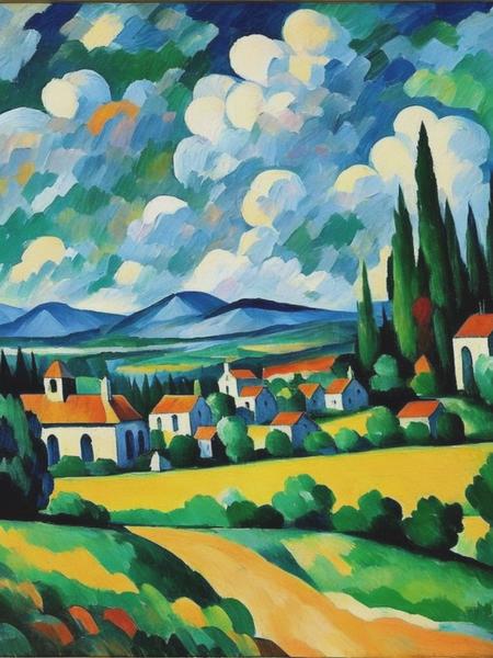 <lyco:MauricedeVlaminck:1.0> Beautiful landscape Cezanne style