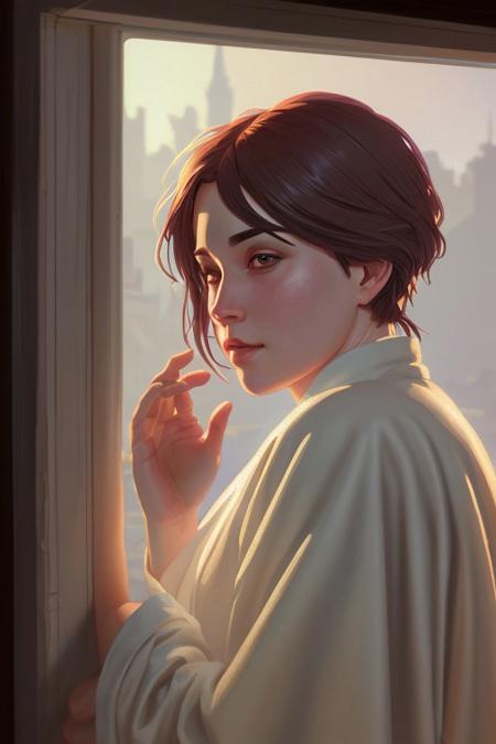 Hyper realistic adult male guardian angel donned in white robes, 
caught in mid-close-up, 
surrounded by a detailed and intricate environment, 
soft light illuminating the scene, 
combining artistic styles of Greg Rutkowski, 
Loish, 
Rhads, 
Beeple, 
Makoto Shinkai, 
Lois Van Baarle, 
Ilya Kuvshinov, 
Rossdraws, 
Tom Bagshaw, 
and Alphonse Mucha, 
with, 
unreal engine, 
greg rutkowski, 
loish, 
rhads, 
beeple, 
makoto shinkai and lois van baarle, 
ilya kuvshinov, 
rossdraws, 
tom bagshaw, 
alphonse mucha, 
global illumination, 
detailed and intricate environment