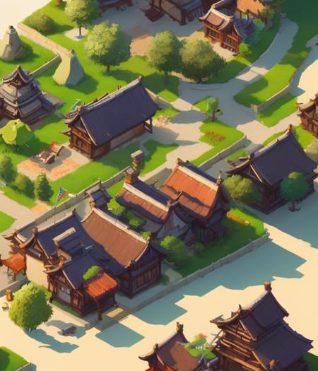 Rpg isometric top view of a lovely anime medieval fantasy village!! game asset!! cory loftis, james gilleard, atey ghailan, makoto shinkai, goro fujita, studio ghibli, rim light, exquisite lighting, clear focus, very coherent, plain background, soft painting