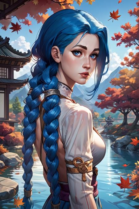 AJinx, 1girl, blue hair, twin braids, blue eyes, long hair