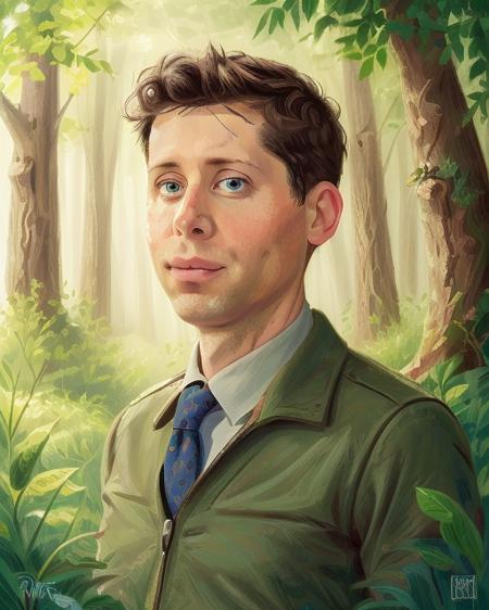 <lora:COOLKIDS_MERGE_V2.5:1> portrait of smltman man a whimsical fantasy painting, forest setting, <lora:SamAltMan_smltman_70_1:1>