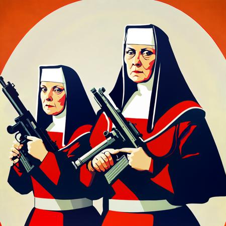 vctr artstyle nuns with guns complex details