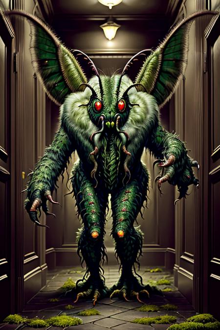 ( swampstyle monster:1.2) (moth:1.2) man, big eyes , fur , lurking in a corridor ,( big wings:1.1), (horror:1.2), nightimare fuel  ,( full body shot:1.0) , (8k uhd) RAW proffesional photograph,  (photorealistic:1.4), high resolution, detailed, raw photo,  sharp details,  rich colors, hyper realistic, lifelike texture, dramatic lighting, trending on artstation <lora:swampstyle:0.55>