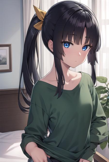 ushiwakamaru, <lora:ushiwakamarupinta-lora-nochekaiser:1>,
ushiwakamaru pinta, black hair, blue eyes, long hair, side ponytail, sidelocks, parted bangs,
BREAK shirt, green shirt, shorts,
BREAK indoors, bed,
BREAK looking at viewer, (cowboy shot:1.5),
BREAK <lyco:GoodHands-beta2:1>, (masterpiece:1.2), best quality, high resolution, unity 8k wallpaper, (illustration:0.8), (beautiful detailed eyes:1.6), extremely detailed face, perfect lighting, extremely detailed CG, (perfect hands, perfect anatomy),