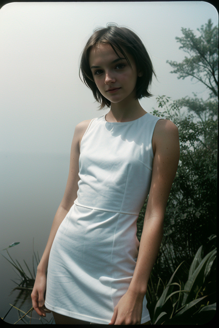 RachaelLeighCook, upper body focus, modelshoot, pose, (postmodern abstract colorful high-fashion architectural structural dress), (dark misty swamp), pastel, god rays, technicolor, Velvia 100, soft tones, dreamy haze, perfect face, by Lee Friedlander, documentary, <lora:FilmVelvia3:0.7>