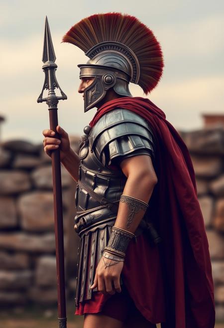 side view of an ancient Roman soldier