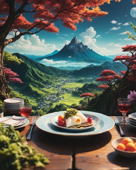 Fairy tale <lora:FF.106.protovisionXLHighFidelity3D_release0630Bakedvae.LyCORIS:1.9>, (art by Ichiro Fukuzawa:1.2) , Glitch art of a concept art, Deeply Thoughtful Emerging Napkins, Clear skies, Wide view, Neo-Dadaism Art, Depth of field 100mm, triadic colors . Magical, fantastical, enchanting, storybook style, highly detailed