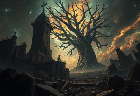 BEHOLD, A universe inside a universe within mysteriously unknowable known in an unfathomable realm of fantastic creation inhabited by ancient shadows of a forgotten time beyond the gate of the gateless gate where life is limitless, light is shadow and shadow is light, eerie sense, horror, spark of the beginning, existence and nonexistence at once, ethereal, behold the end of the beginning, inglorious glory to the dark one, betrayal of the ancient order, beware 7headed beast, destroyer of old ways, bearer of unbearable, nightmarish, archaic runes, tree aging backwards, breath of gods, ruins of a place unimagined, extreme intricate detail, photorealistic, beyond epic scene, fate discarded, unseeable face of god, the end is the beginning, the beginning is the end, man arises as god dies, as above so below, as below so above, emerald tablet, thoth, guardian and saboteur of existence, hopeless hope, ghosts of the unborn, conception of the inconceivable, cosmic well of imperceptible perception, evil aura, infinite emptiness, pillars of void, overwhelming subtlety, abstract sacred geometry, beams of readiness without intention, gift of doom, despair of the ages, hidden secret warnings from dead gods, carved by the conductor of unholy loneliness of time incarnate, consumed by the night itself, beautiful tragedy of hellish discovery, unraveling mist of unreal reality, philosophers stone, proclaim the nameless name of collapsed eternity, infernal maleficium, center of unfound