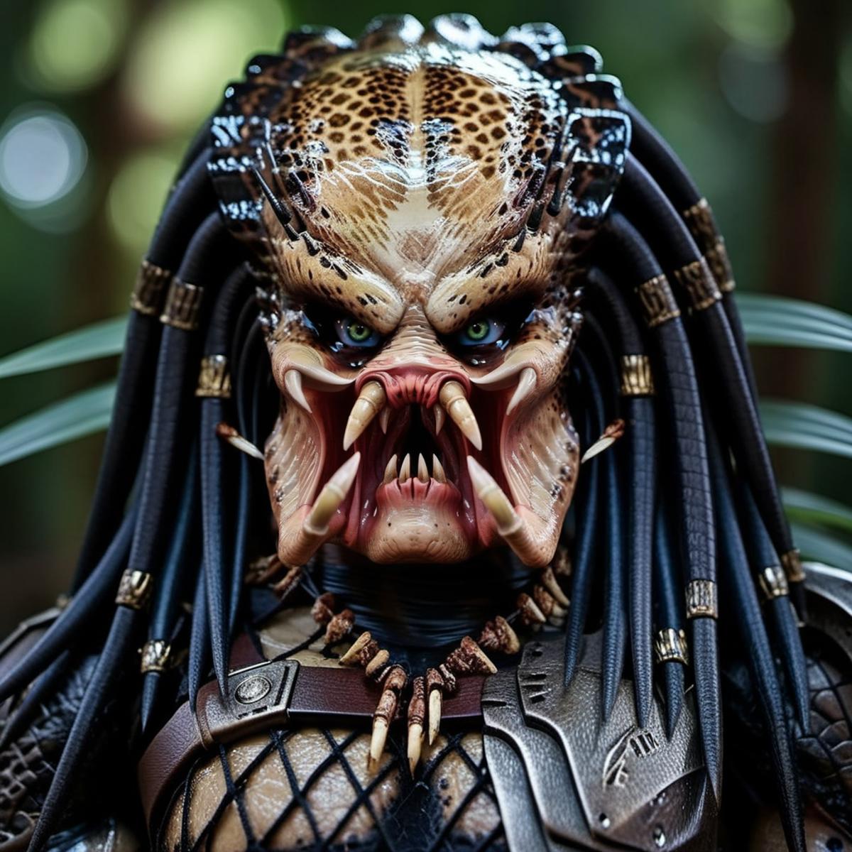 The Alien Predator Mask with Sharp Teeth and Eyes, and a Necklace.