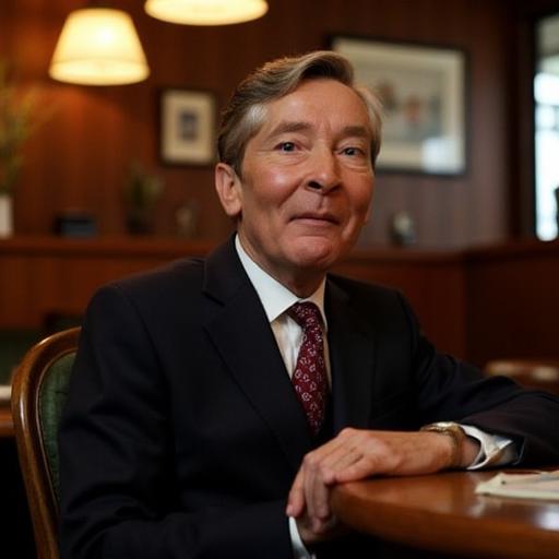 an image of Kenneth Williams wearing a suit sitting in a restaurant