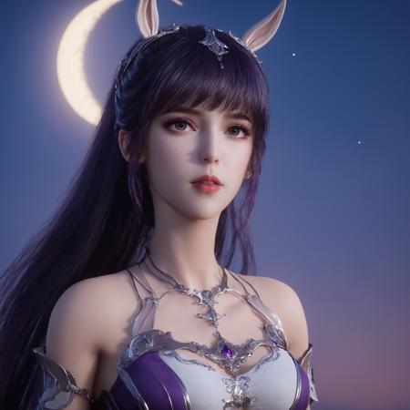 highres, masterpiece, 8k, 4k, (realistic photo), (photorealistic), ambient_light
1girl, bangs, bare shoulders, black hair, blunt bangs, breasts, cowboy shot, full moon, jewelry, lips, long hair, looking at viewer, makeup, medium breasts, moon, night, purple hair, purple lips, sky, solo
<lora:sdxl_lora:1>