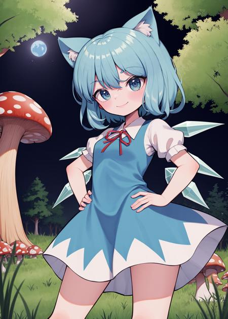 dd, best quality, 1girl, solo, cirno, cowboy shot, smirk, forest, grass, huge mushrooms, midget, night, cat ears, hands on hips
<lora:dusty_dream_v1-000015-32rank:1>