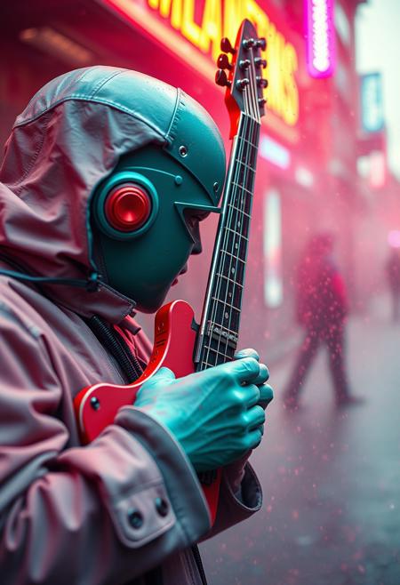 "((Color rush)),  octocore, punk, petrol colored, mucical instrument , illusion,  limitless, pale, chaotic, mucical notes , ultra detailed, cinematic  "