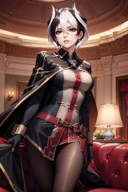 <lora:ozen:0.8> ,ozen, cape, jacket, black cape, inside, lavish sofa, sofa