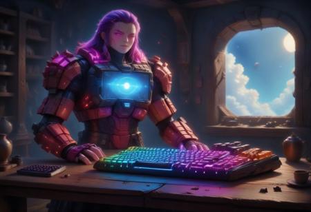 (Isekai anime style,manga,animw,best quality,,up_8,up_9,8k,master_class,masterpiece,real good,totally awesome.vibrant colors,perfect beautiful early morning light)l. The space ship's computer (with keyboard).