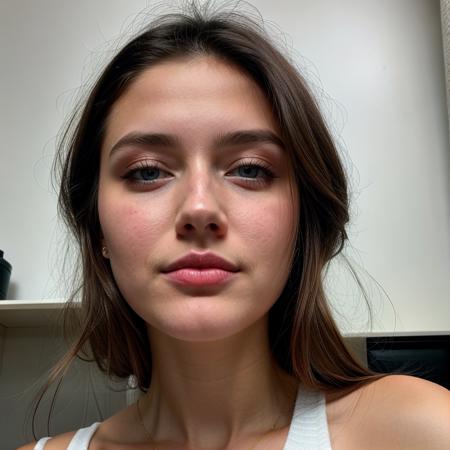 instagram photo, instagram filter, closeup face photo of 23 y.o Chloe in black sweater, sfw, cleavage, pale skin, hard shadows, (blue eyes), dark hair, medium breasts, medium length hair, attractive, <lora:MirrorSelfieLora:.6> <lora:add_detail:.7> , realistic skin, smooth skin, small pores, light foundation make up, flawless skin