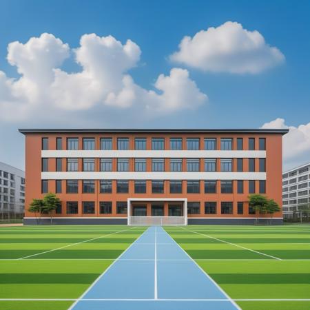 (masterpiece), best quality,8K,no humans, outdoors,
xuexiao,school,
building, day,blue sky, football,runway,cloud,tree,grass,(stairs:0.8),window,   <lora:ZSschoolV1.0-000041:0.5>