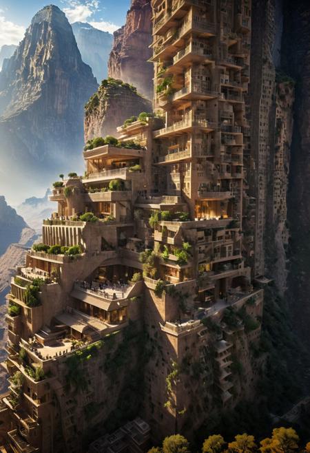 (The colonial city of the future, in the mist-filled Grand Canyon, on an unknown Earth-like planet, 2 moon on sky, Spaceship flight connects colonies, waterfulls:1.3), (Machu Picchu, a mountain settlement, incredibly spectacular:1.2), (Mario Botta:1.3), (avant-garde, future, reality, science fiction, photorealistic), (modern architecture:1.2), 
(Large Files, Ultra Realistic, 8K, 16k, FHD, HD, VFX, Perfect, Photography, composition, Architecture Sales Photography, Architecture Competition, Ultra High Resolution, Cinematography, High Resolution Image:1.1), (dramatic lighting, direct sunlight, ray tracing, clear shadow:1.2),  (real landscape:1.1), (blurred background:1.0), (urban background, more_details) ,
ac_neg1, great lighting, clear, hillscastel, extrusionbuilding, vertical
