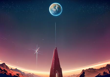 ((highly detailed, extremely detailed CG unity 8k wallpaper, illustration, highres, absurdres)), ((masterpiece)),
nomanskyai, design, planet, star \\(sky\\), moon, space, sky, english text, scenery, solo, starry sky, night, no humans, from behind, night sky<lora:nomansky:1>