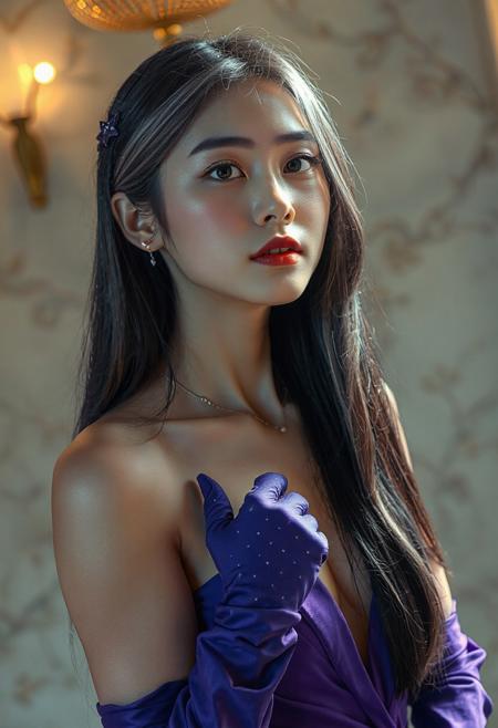 DSLR-style portrait of a slender, elegant 26-year-old Korean model, translucent pale skin with natural texture, soft shadow on cheek, diffused daylight from side, parted lips, clean background, solo, masterpiece, ultra high-res  
<lora:NOOB_vp1_detailer_by_volnovik_v1:1>
barely visible pores, subtle skin texture variation, translucent skin tone
score_9, score_8_up, score_7_up, black hair, shiny skin, wet skin, eye contact, tilted angle, moody lighting, flouting, suggestive pose, perfect quality, (abstract:0.2)  
<lora:MythAnim3Style:0.9> MythAn1m3, , asian face,
(Korean)(black eyes) (masterpiece:1.4), (best quality:1.2)
<lora:RMSDXL_Enhance: 0@0, 4@5 > <lora:Add_more_details_pony: 0@0, 1@5 > <lora:hd_4k_ntc: 0@0, 1@5 > 
(Depth of field), 
 masterpiece, high resolution, cinematic, masterpiece,
(bright lighting),
<lora:S1_Dramatic_Lighting_v2:0.15> <lora:g4n1m3XLP:0.8> <lora:d3t41l3dXLP:0.5> 
,gorgeous:4,detailed
<lora:surrealidescent_v1:3.14>
 <lora:flux dtmh:3.14> <lora:Hand v2:3.14>, SEED: 611294289, cleavage, cameltoe,
(cinematic lighting, best quality, masterpiece, very aesthetic, absurdres, highres, detailed, 8k, perfect anatomy, 1girl, herta \(honkai: star rail\), gray long hair, purple hair ornaments, violet evening dress, gorgeous dress, long gloves, star jewelry, earrings, necklace, leg choker, face makeup, gorgeous hairstyle, view from above, luxury mansionbackground,