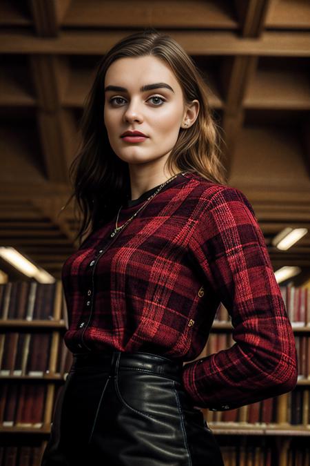 a professional photograph of beautiful (M36D0n:1.1) woman,as a librarian,wearing a red plaid dress,standing in a (library at Oxford University:1.3),holding an leather bound Oxford dictionary,with students studying at (wooden desks:1.2),with (high arched ceiling:1.2),surrounded by rows of tall (bookshelves with ladders:1.3) in background,long hair,lipstick,makeup and eyeshadow,face focused,detailed eyes,(highly detailed),(HDR),(8k wallpaper),dim lighting,intricately detailed,low contrast,highres,absurdres,hyper realistic,taken with (Canon EOS 1Ds camera),extremely intricate,dramatic,(looking at viewer),4k textures,hyperdetailed,PA7_Portrait-MCU,<lora:M36D0n_04A-000002:1.0>,