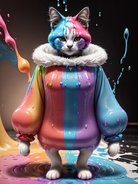 (cat wearing a wet paint costume:1.25), multicolored, <lora:paintpop:0.71>, paintpop, cute face, perfect face, rtx on, ray tracing enabled, 3d render, octane render, full body