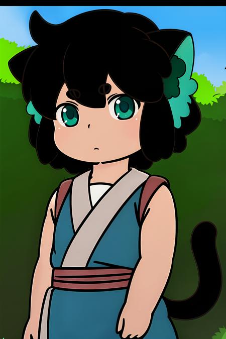 LuoXiaoHei, cat boy, (black hair), black tail, animal ears, green eyes,  cat ears, aqua eyes, solo, boy, eyebrows visible through hair,
upper body, chibi, sleeveless, shirt,
exquisite and exquisite, fairy tale, incredible high details,  pixar style, bright color, natural light, solid color simple background, ctane rendering,
gorgeous, ultra clear details, 8K, hd realistic, 8K hd realistic,