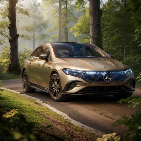 Commercial photograph of an EQS Sedan Mercedes traversing forest, lush, green, golden hour, cinematic, 4k, volumetric lighting <lora:MercedesEVs-05:1>, (good composition), (in frame), centered, 8k, 4k, detailed, attractive, beautiful, impressive, photorealistic, realistic, cinematic composition, volumetric lighting, high-resolution, vivid, detailed, stunning, professional, lifelike, crisp, flawless, DSLR, 4k, 8k, 16k, 1024, 2048, 4096, detailed, sharp, best quality, high quality, highres, absurdres