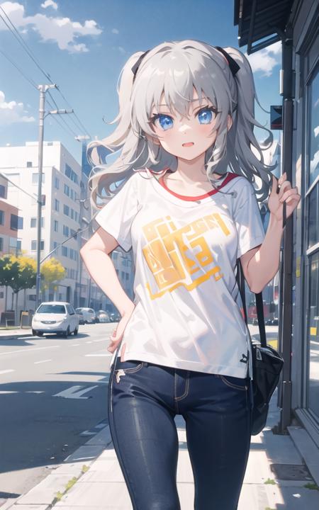 1girl, tomori, (t-shirt, jeans), outdoors,