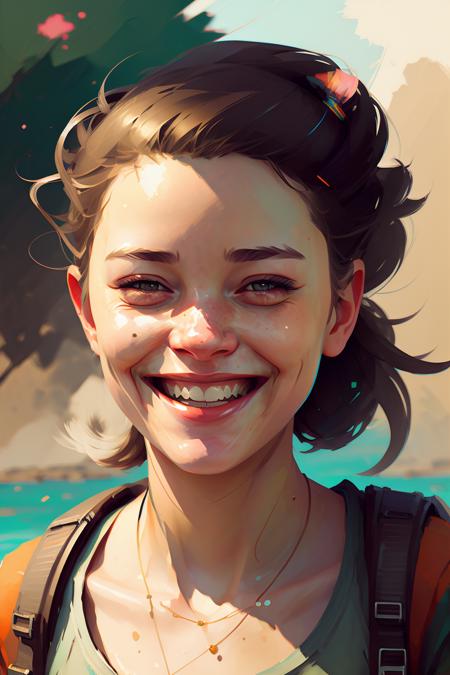 Girl smiling happy, wtrcolor style <lora:vividWatercolorsLora>