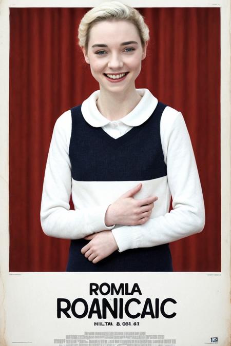 movie poster, romandic comedy,  (julia sarah stone), woman, highly detailed, ultra-realistic, pale skin, vibrant, colorful, grin
 <lora:Julia_Sarah_Stone:0.7>