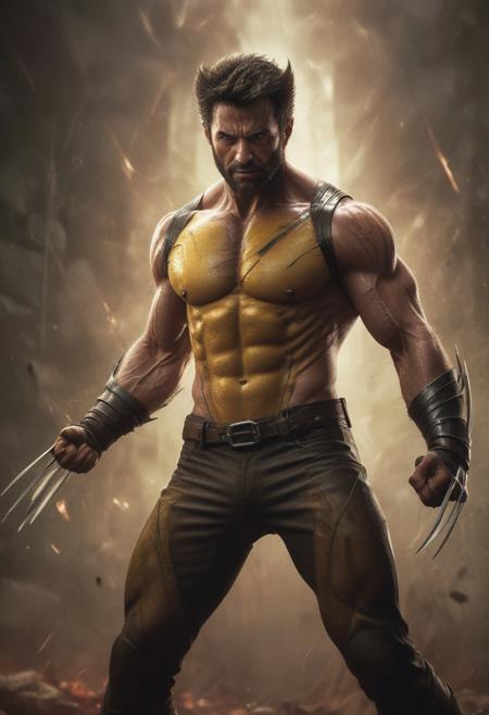 High resolution ultra-realistic of Beautiful Wolverine/Logan, cinematic lighting, Marvel style, Wolverine vs X-23 stand side by side in battle pose on a bloody and stormy battlefield, 8k, realistic modern Wolverine X-Men yellow and black combat costume, gazing straight ahead, dirty face, realistic brown eyes, full body, ultra realistic, cinematic style, athletic figure, day lighting, sharp focus, digital painting, Photograph Taken on Nikon D750, Alphonse Mucha, Hyperdetailed, hyperrealism, aesthetics reminiscent of X-Men, Attractive, asymmetric balance