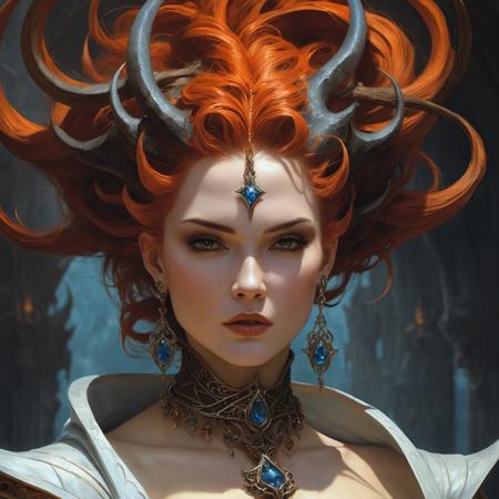 award winning digital art by gerald brom, style of elden ring, close up, fractal hairstyle of a beautiful sorceress, chroma, 8k resolution, trending on art station