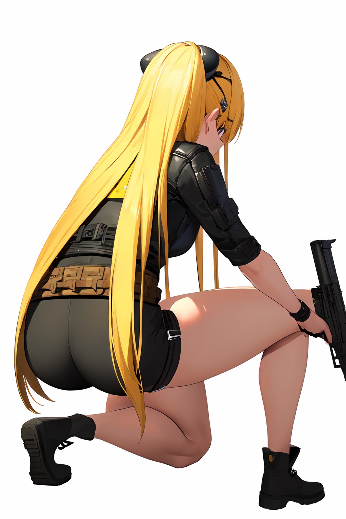 ((masterpiece)), (best quality), highres, ultra-detailed,
nikke, 1girl, simple background, solo, white background,  weapon...