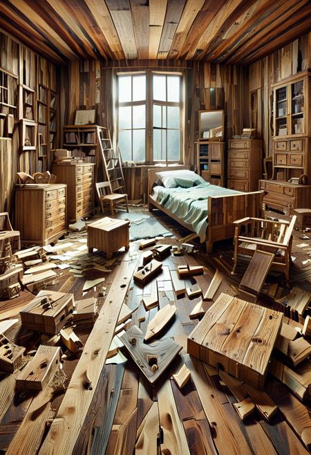 masterpiece, ultra-HD, very aesthetic, 8K, high detail, depth of field, score_9, score_8_up, erfect anatomy, no distorted limbs, accurate anatomy, best quality, absolutely eye-catching, ambient occlusion, whimsical atmosphere, 
BREAK
abandoned room:1.5, broken wooden structures:1.5, shattered furniture:1.5, chaotic mess:1.5, everyday life elements in disarray:1.5, 
ultra-detailed textures, hyper-realistic, warped perspective:1.5, surreal distortion:1.5, intimate composition, medium shot, soft focus, subtle motion blur, 
BREAK
multiple others, glitch art, 
BREAK
dynamic angle, 
BREAK
soft focus,
BREAK
advntr, usnr