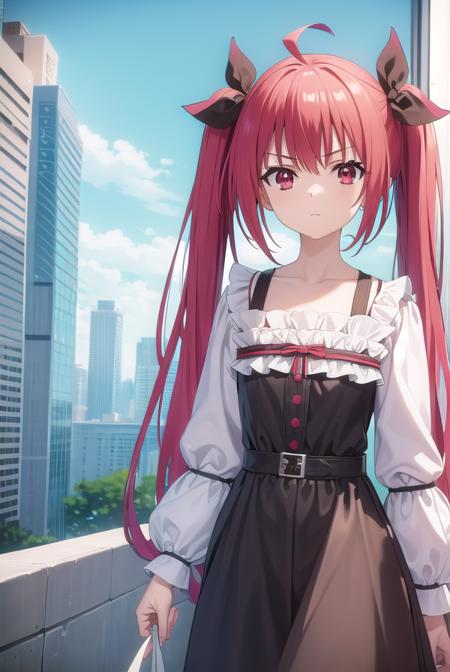 kotoriitsuka, <lora:kotori itsuka s2-lora-nochekaiser:1>,
kotori itsuka casual, long hair, (red eyes:1.3), dress, twintails, ahoge, red hair, candy, lollipop, frills, long sleeves, collarbone, 
BREAK ,
BREAK outdoors, city, sky, clouds, buildings, sun,
BREAK looking at viewer, (cowboy shot:1.5),
BREAK <lyco:GoodHands-beta2:1>, (masterpiece:1.2), best quality, high resolution, unity 8k wallpaper, (illustration:0.8), (beautiful detailed eyes:1.6), extremely detailed face, perfect lighting, extremely detailed CG, (perfect hands, perfect anatomy),