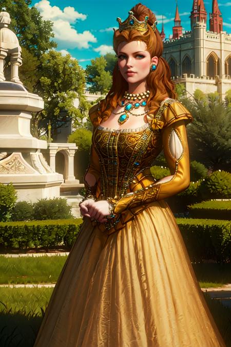 annahenrietta yellow dress crown high hair