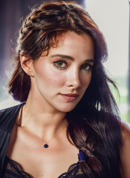 portrait of skswoman, tired , wearing lingerie , with auburn Fishtail braid , background library epic (photo, studio lighting, hard light, sony a7, 50 mm, matte skin, pores, colors, hyperdetailed, hyperrealistic), <lyco:Connie Sellecca:1.2>