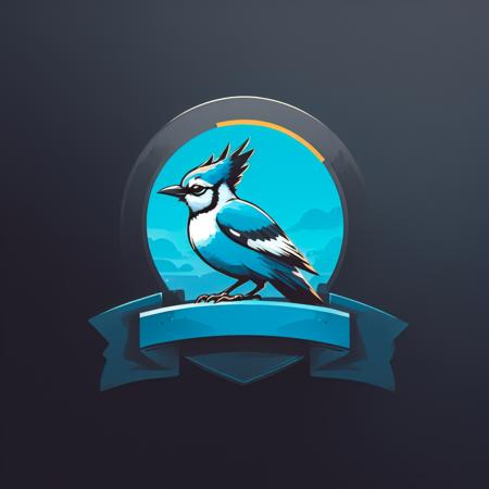 (masterpiece, best quality:1.15), (ribbon logo:1.6), (blue jay:1.05), bird, animal, (no humans:1.1), (monochrome:1.2), gradient background