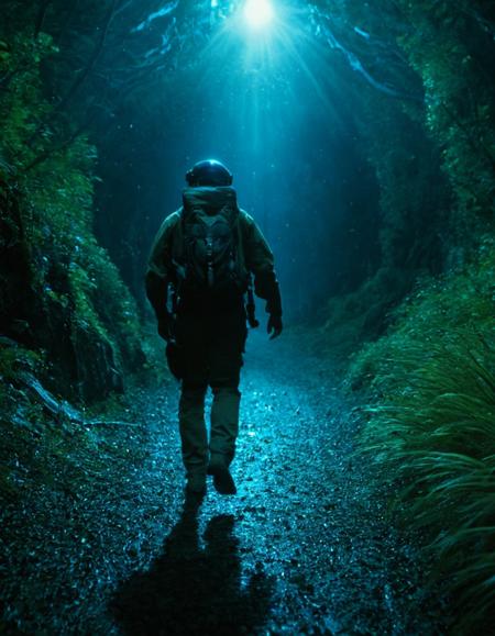 cinematic still Time traveler, arriving in a bioluminescent past era . emotional, harmonious, vignette, 4k epic detailed, shot on kodak, 35mm photo, sharp focus, high budget, cinemascope, moody, epic, gorgeous, film grain, grainy, glow, photography. Natural geographic photo. Hyper-realistic, 16k resolution, intricate details, (masterpiece, award winning artwork), many details, extreme detailed, full of details, Wide range of colors, high Dynamic, sss, translucent, subsurface, scattering, Time traveler, arriving in a bioluminescent past era, detailed, highly, sharp focus, ambient light, dynamic composition, dramatic, cinematic, new classic, best, futuristic, intricate, elegant, creative, color rich, surreal, epic, stunning, inspiring, inspired, beautiful, pretty, attractive, elite, thought advanced, magic, cute, agile, iconic