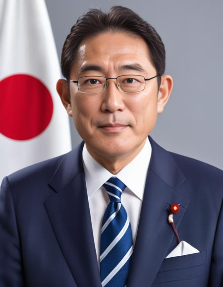 Fumio Kishida is making a speech, wearing suit and necktie, wearing glasses, Japanese flag, looking at viewer, (realistic photo, High quality, highly detailed, intricate details, Highres, 8k, RAW photo:1.25), portrait, Hinomaru, , <lora:Kishida-XL_v1:0.7>