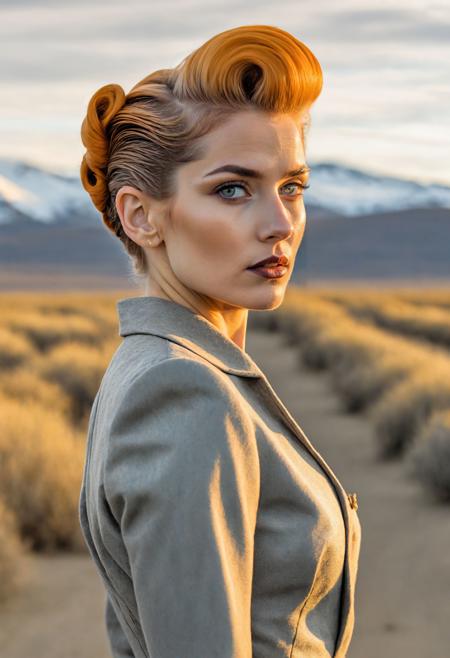 Craft a highly detailed cinematic (full body portrait), capturing the essence of a character in a cinematic setting.
Androgynous .
Caucasian .
(Expression: Alluring and Seductive.)
Overlay Effect: Electric Waves.
Hair Style: Vintage Victory Rolls .
Hair Color: Ash Gray .
Eye Color: Amber Gold .
Cinematic Survivor .
Ground Setting: Arctic tundra .
(Skin Detail: The skin exhibits ultra-detailed features down to the pores, capturing every nuance and texture with precision.)
Debris Type: Twisted vines .
Gravity Defiance: Defying gravity's pull with serene elegance .
Atmospheric Ambiance: Glimmers of spectral light .
<lora:add-detail-xl:1> <lora:sdxl_offset_example_v10:1>