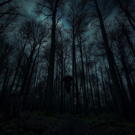 old, german forest with secrets and horrors lurking in the shadows, red eyes of monsters lurking in the darkness, mysticism of germany, night sky, stars and clouds, modernity