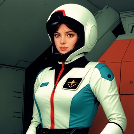 photorealistic, cinematic, <lora:eff pilot aam:0.7>, eff pilot, flight suit, woman, helmet, standing