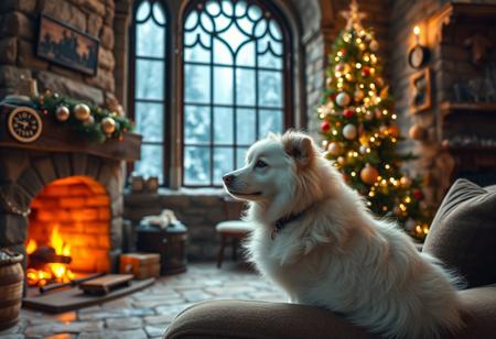 score_9, score_8_up,score_7_up, score_6_up, score_5_up, score_4_up,
best quality, masterpiece, highres, soft lighting,atmospheric lighting, 8K,
large, stone castle,inside,living room with fireplace,(((stone fireplace))),(((stone fireplace)))
,(window),,((((large closed window)))),(morning light coming in),
(((((Outside the window Snow is falling))))),(((it's snowing))), (a lot of snow),(forest), 
super cute, close up, dynamic angle
,(((A white fluffy dog by a christmas tree, nearby lies sign saying "profandub")))
,(((A white fluffy dog by a christmas tree, nearby lies sign saying "profandub")))
,(((A white fluffy dog by a christmas tree, nearby lies sign saying "profandub")))
,(((A white fluffy dog by a christmas tree, nearby lies sign saying "profandub")))
,(((A white fluffy dog by a christmas tree, nearby lies sign saying "profandub")))