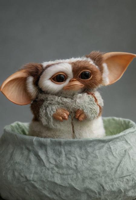 amazing quality, masterpiece, best quality, hyper detailed, ultra detailed, UHD, perfect anatomy, portrait, dof, hyper-realism, majestic, awesome, inspiring, - a fluffy cute #giz# gizmo( inspirated in yoda:2.1), grogu, [light brown robe:28],smirking, cinematic composition, soft shadows, national geographic style, sharp focus