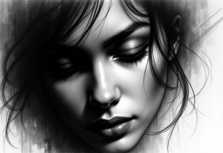 Close up, human, deep sadness, intense internal emotional pain, Pencil drawing, black and white, pencil strokes, dark textured background, beautiful lighting, Scratchy pen strokes, Charcoal Art Sketch